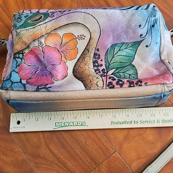 Anna By Anuschka Hand Painted Floral Shoulder Crossbody Leather Bag - Picture 8 of 16